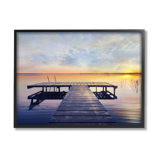 Stupell Industries Tranquil Lake Dock Sunset Nautical Summer Sanctuary Framed Wall Art